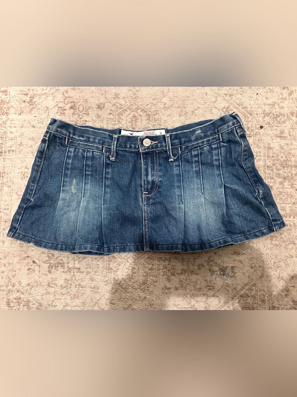 Vintage Y2K Hollister Pleated Denim Micro Mini Skirt Size 7 Low Rise Rare HTF